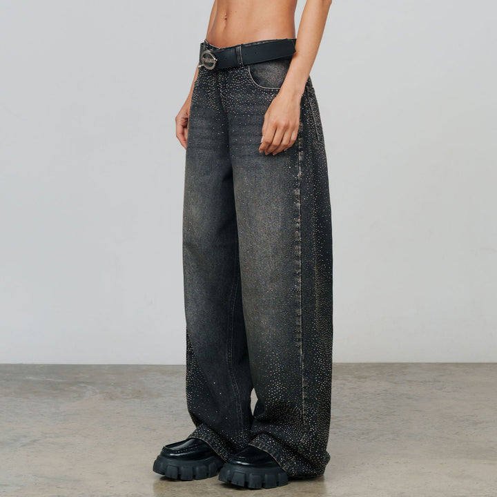 Starry Wide-Leg Jeans - Black
