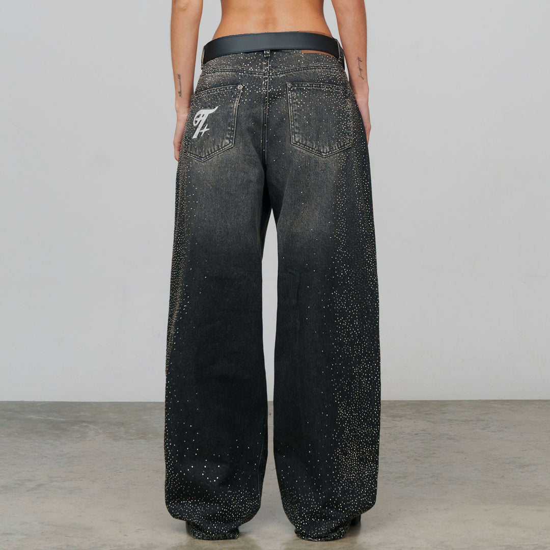 Starry Wide-Leg Jeans - Black