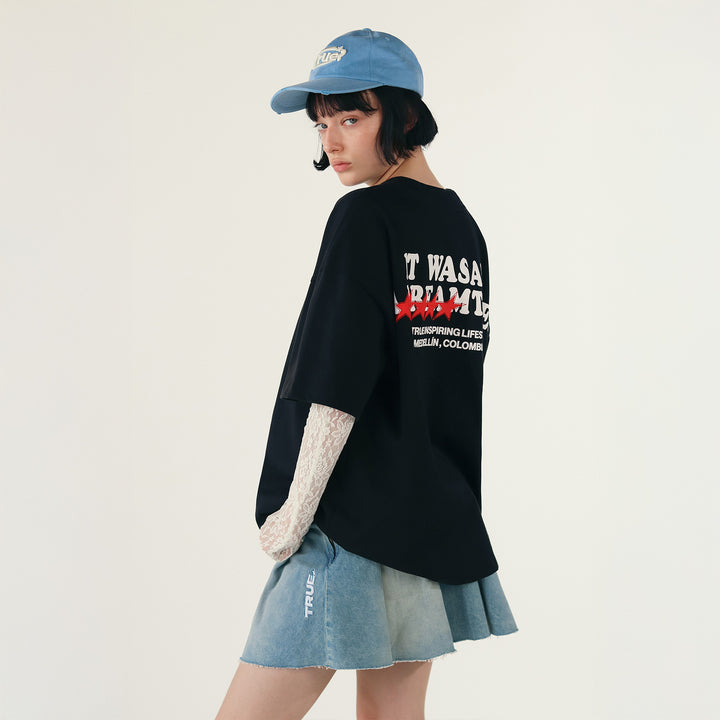 Denim Pleated Mini Skirt - Light Blue