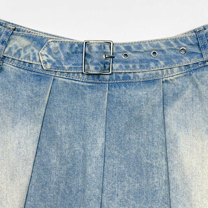 Denim Pleated Mini Skirt - Light Blue