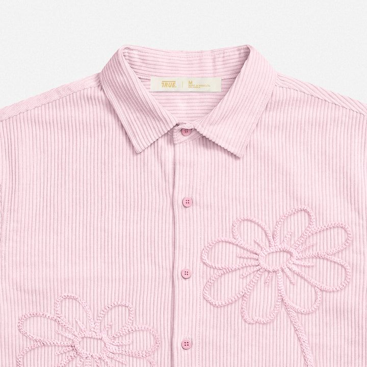 Embroidered Flower Boxy Shirt - Pink