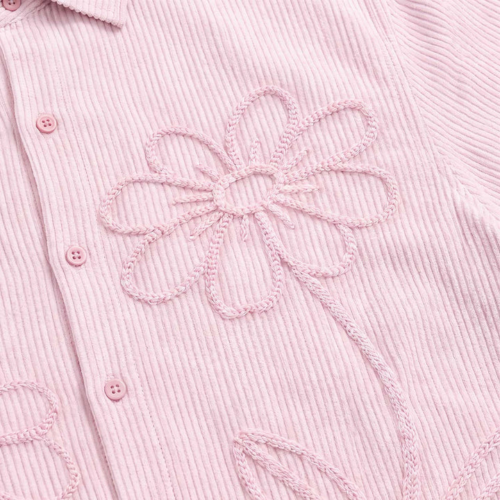 Embroidered Flower Boxy Shirt - Pink