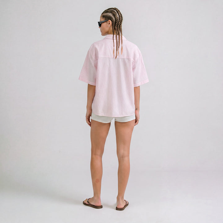 Embroidered Flower Boxy Shirt - Pink