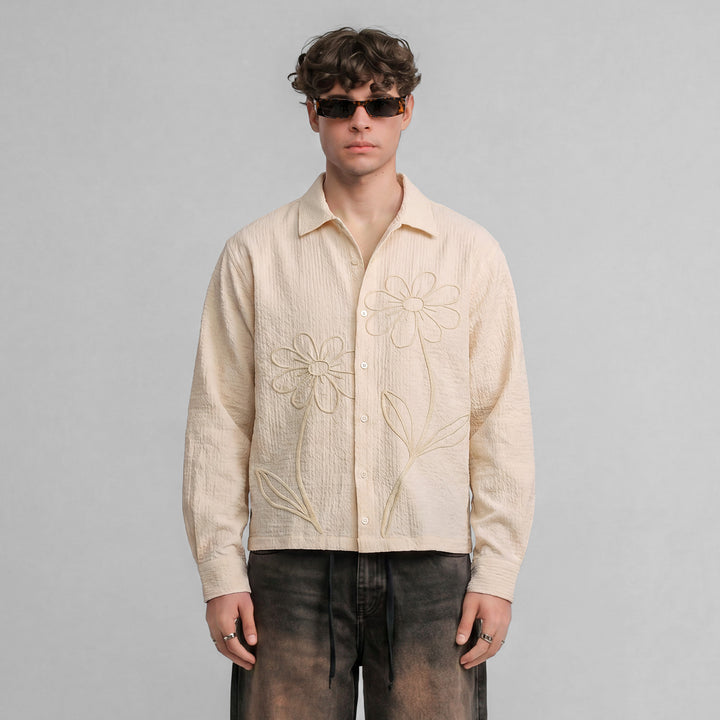Embroidered LS Boxy Shirt - Sand