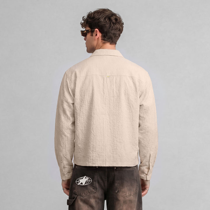 Embroidered LS Boxy Shirt - Sand