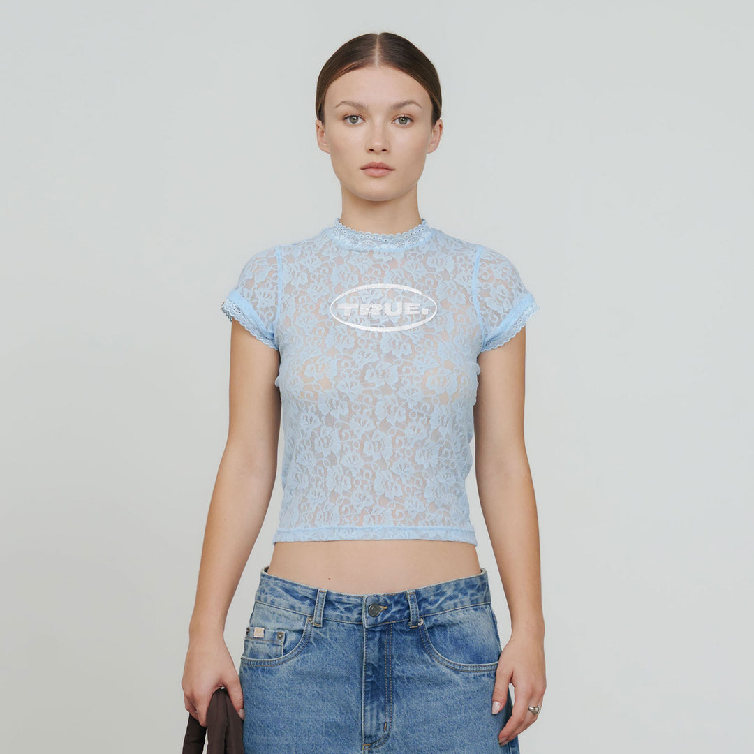 Floral Lace Baby Tee - Light Blue