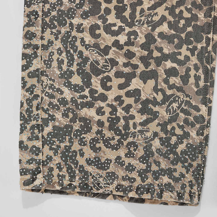 Leopard Wide Leg Jeans - Camel