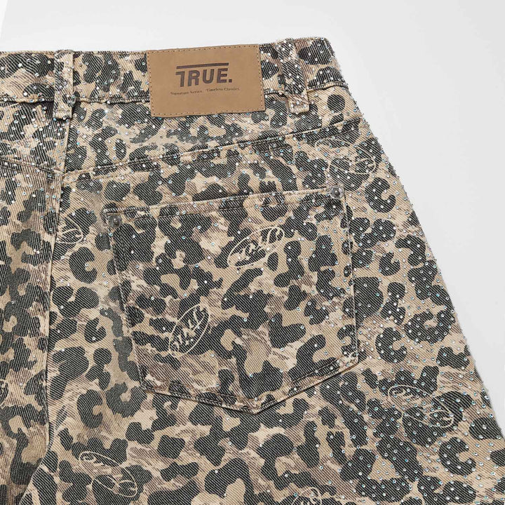 Leopard Wide Leg Jeans - Camel