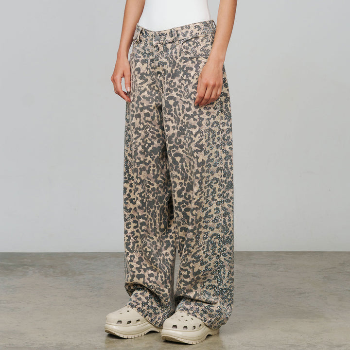 Leopard Wide Leg Jeans - Camel