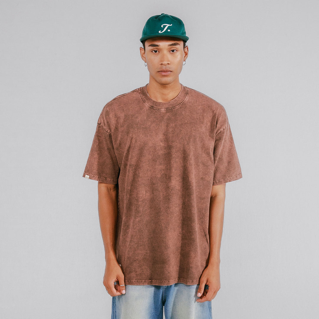 Oversized Washed T- Shirt - Brown