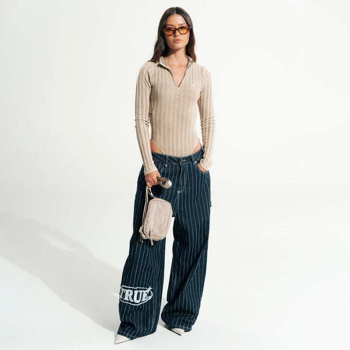 Pinstripe Mid-Rise Jeans - Blue