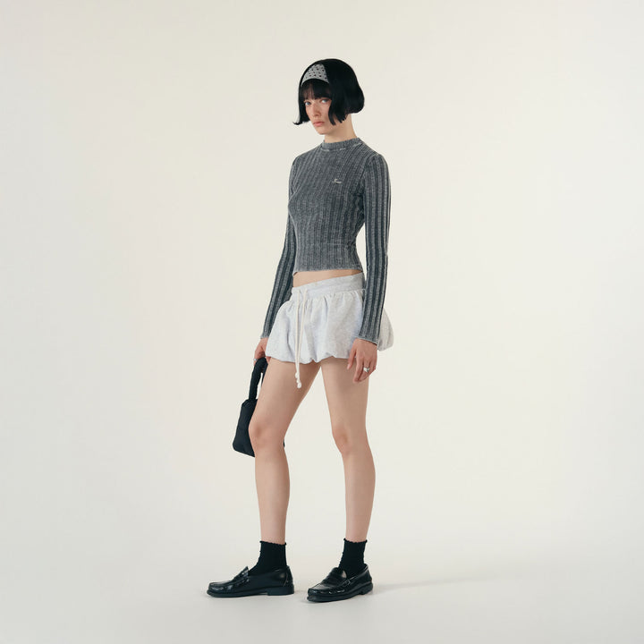 Ribbed Knit Slim LS Top - Washed Black