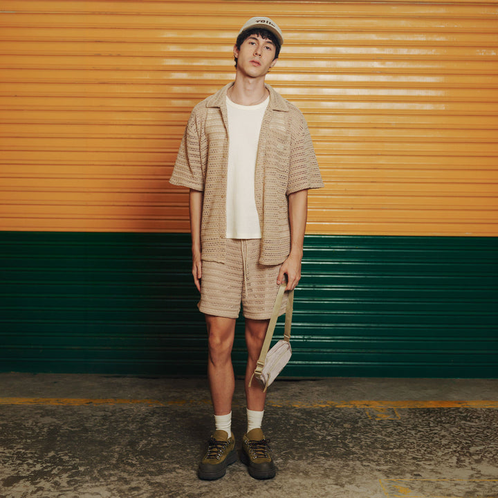 Textured Boxy Shirt - Camel