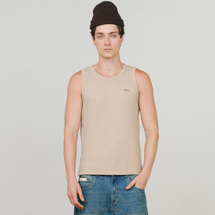 Textured Sleeveless T-Shirt - Sand