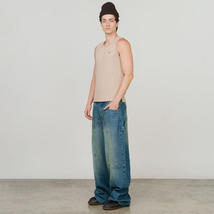 Textured Sleeveless T-Shirt - Sand