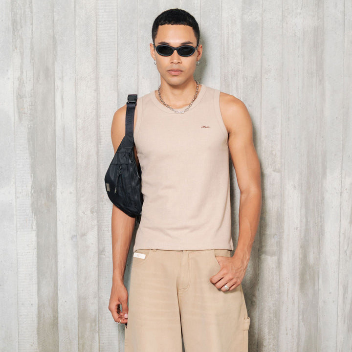 Textured Sleeveless T-Shirt - Sand