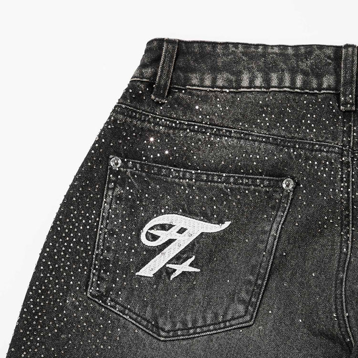 Starry Wide-Leg Jeans - Black