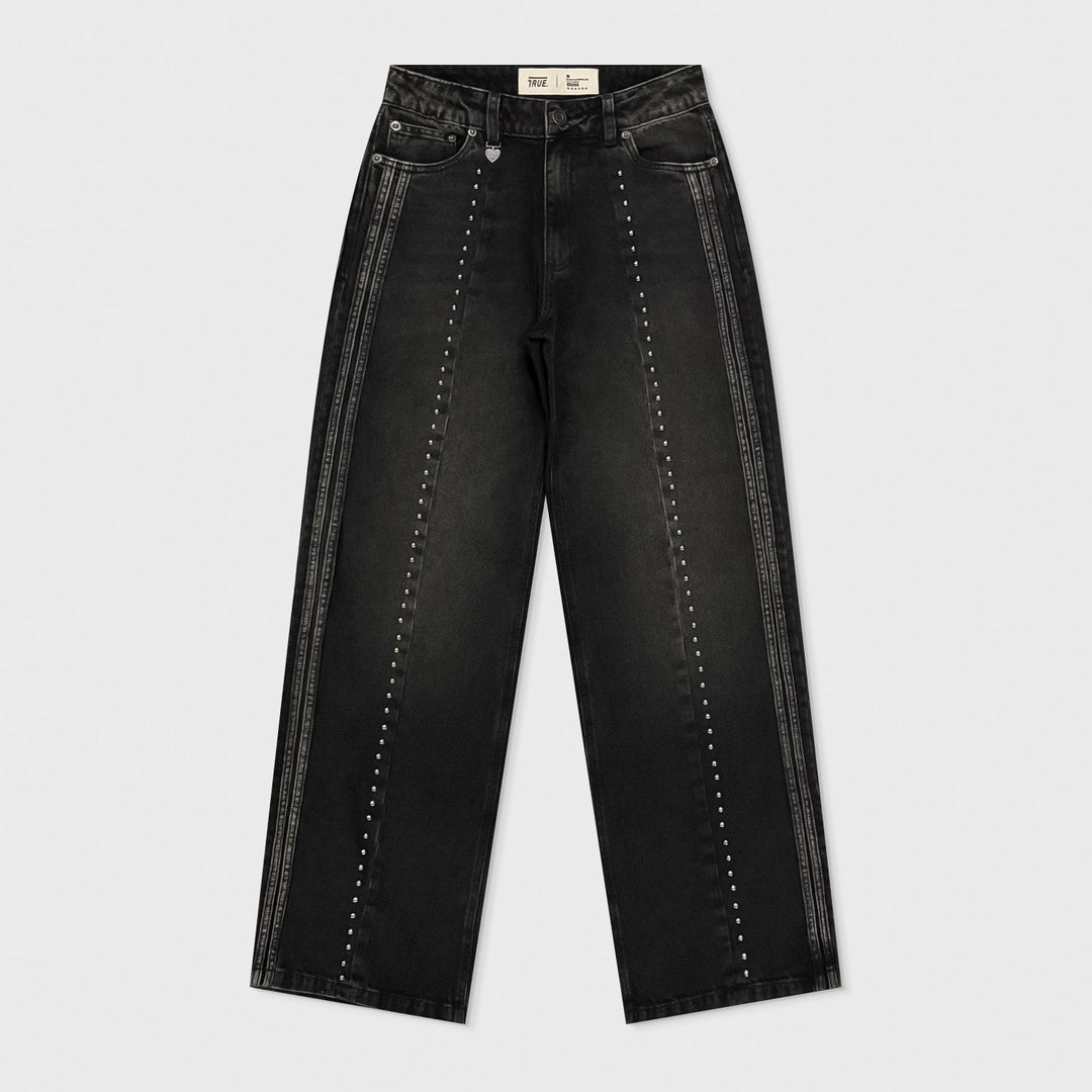 Sportline Wide Leg Jeans - Washed Black