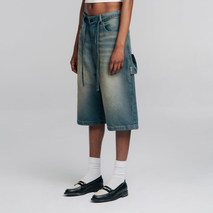 Dirty Wide Leg Jorts - Dark blue