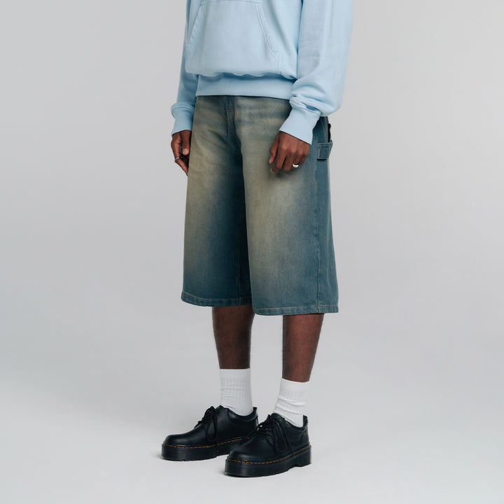 Dirty Wide Leg Jorts - Dark blue