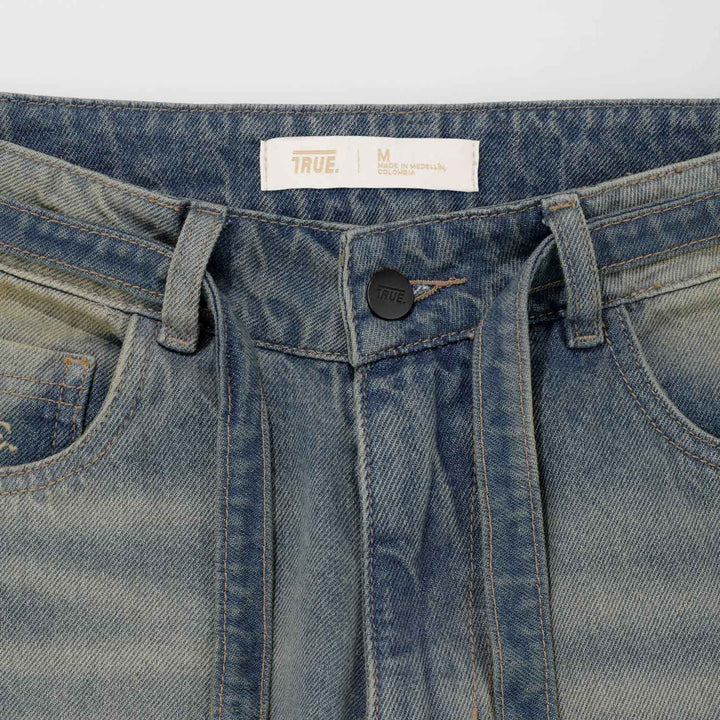 Dirty Wide Leg Jorts - Dark blue