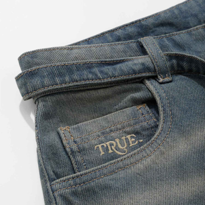 Dirty Wide Leg Jorts - Dark blue