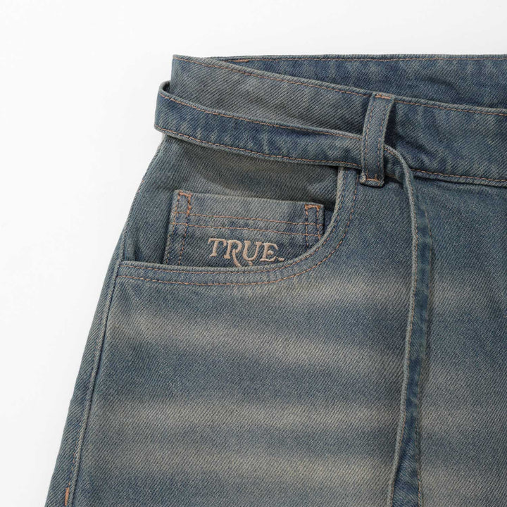 Dirty Wide Leg Jorts - Dark blue