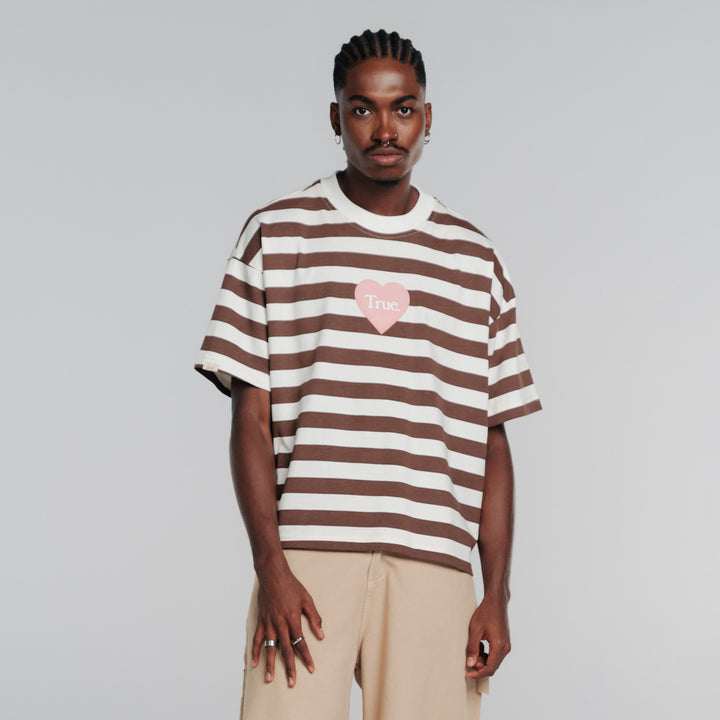 Striped Box Fit T-Shirts - Brown