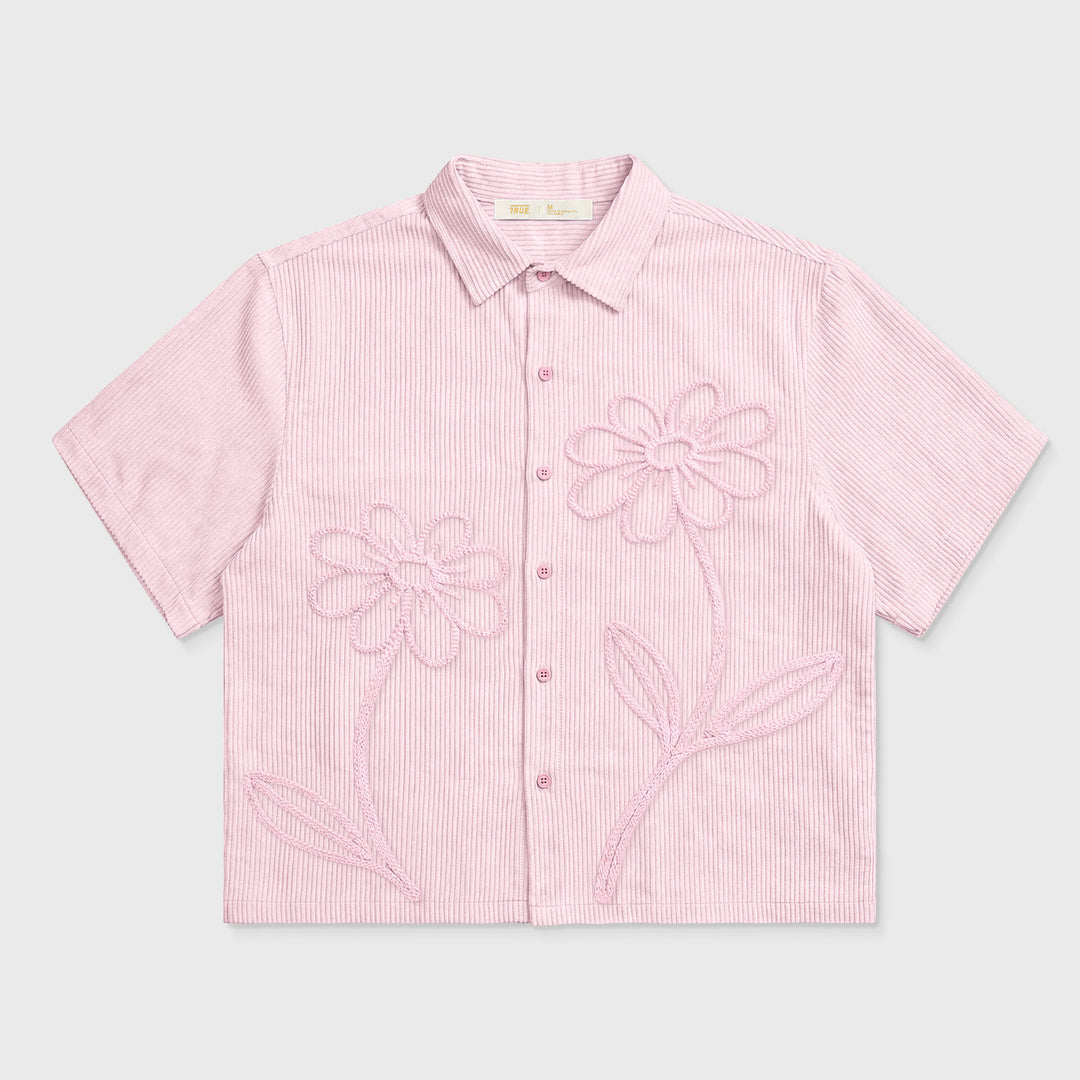 Embroidered Flower Boxy Shirt - Pink