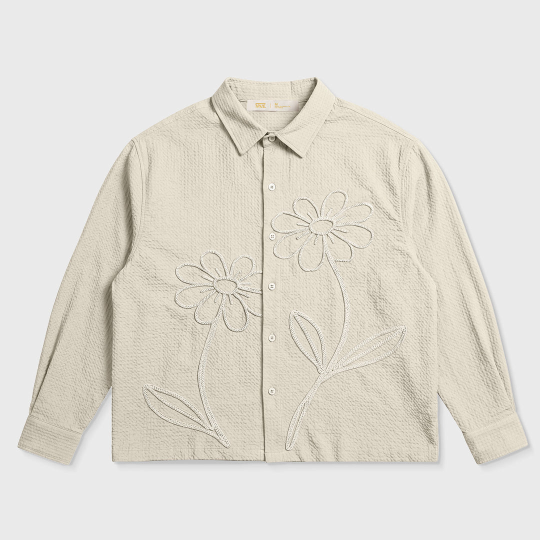 Embroidered LS Boxy Shirt - Sand