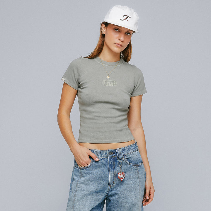 Washed Fitted Ribbed Top - Gray