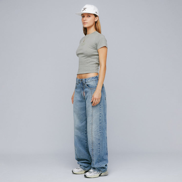 Washed Fitted Ribbed Top - Gray