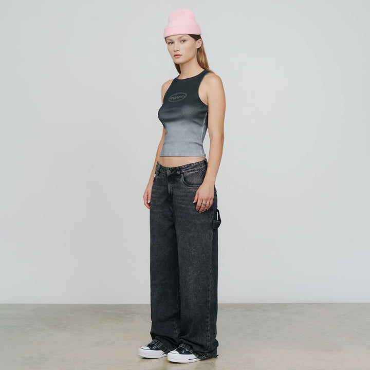 Gradient Rhinestone Tank Top - Black