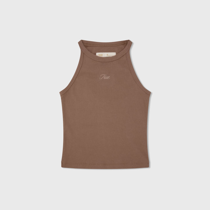 High Neck Ribbed Top - Brown