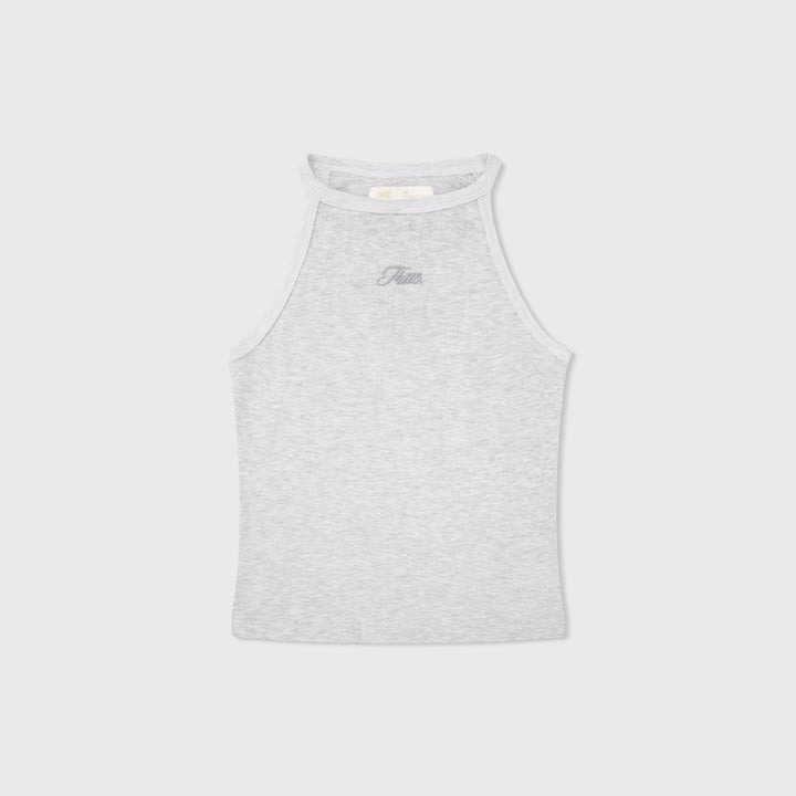 High Neck Ribbed Top - Gray