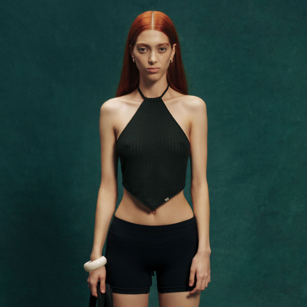 Knit Halter Bandana Top - Black