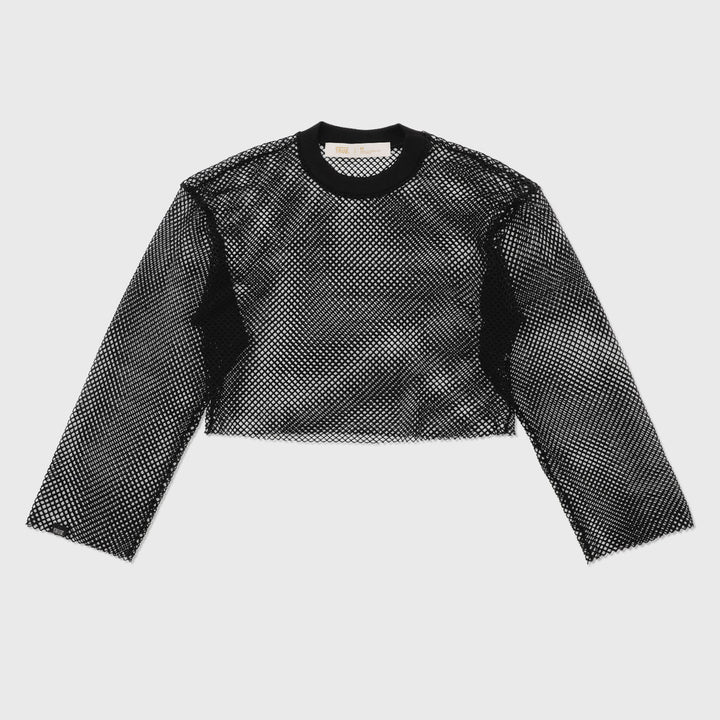 Mesh LS Crop Top - Black