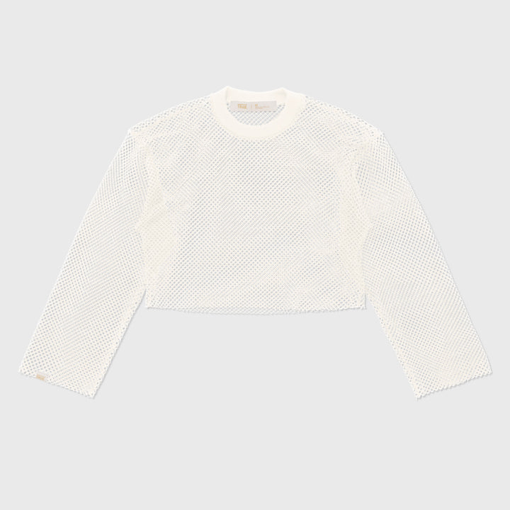 Mesh LS Crop Top - Cream