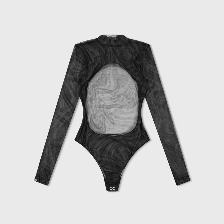 Mesh Printed Bodysuit - Black