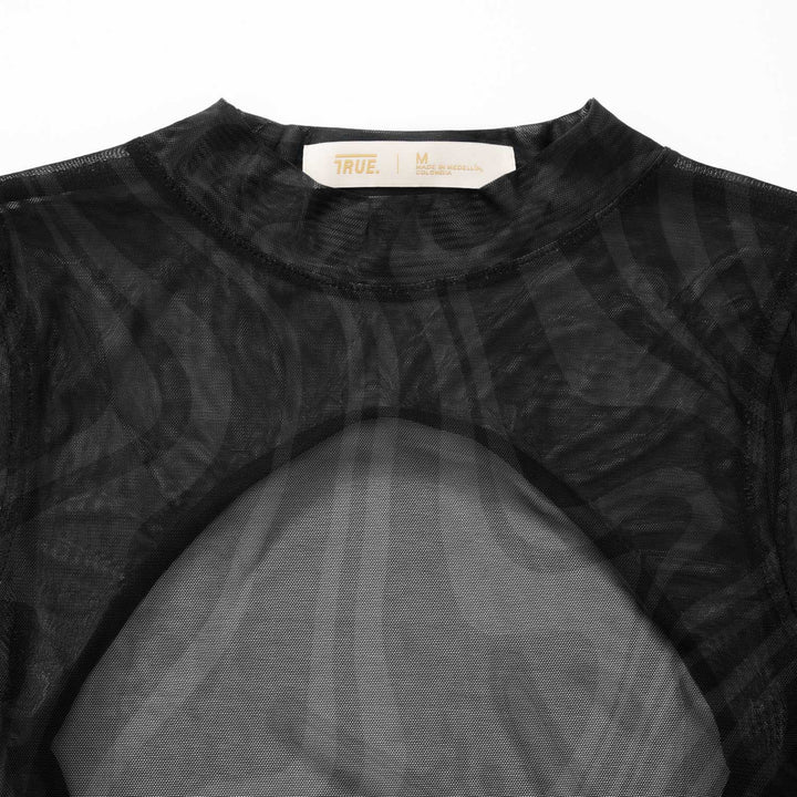 Mesh Printed Bodysuit - Black