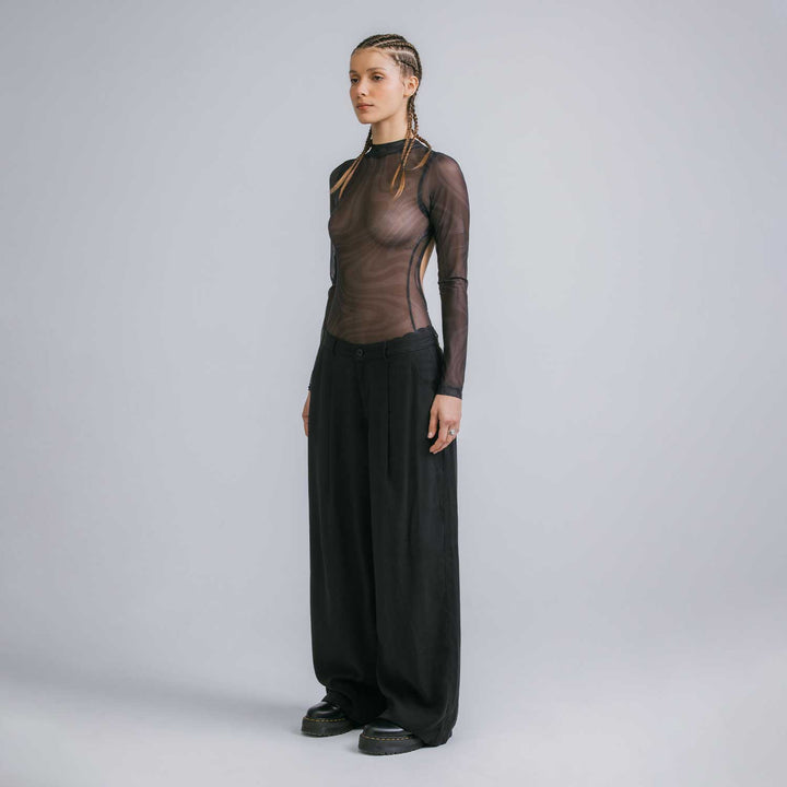 Mesh Printed Bodysuit - Black