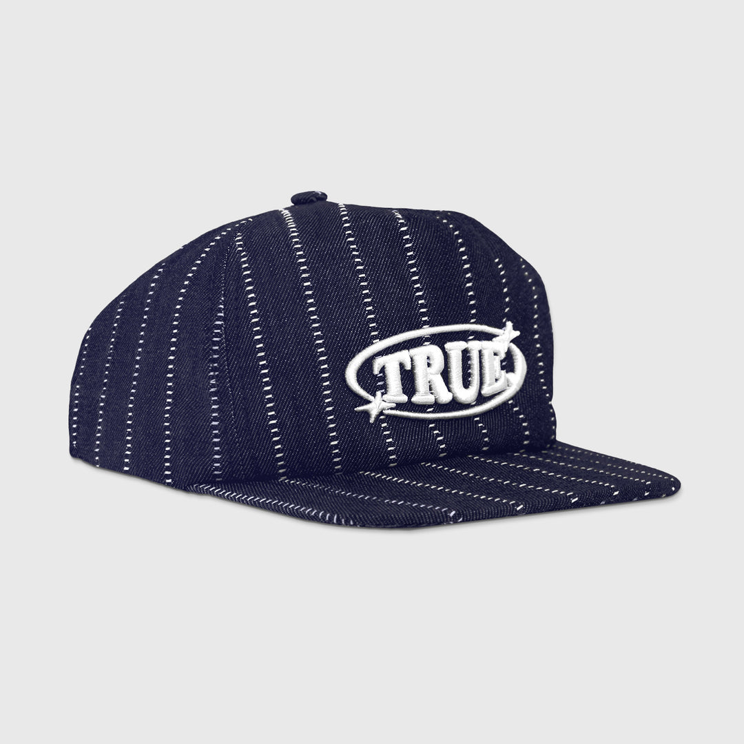 Pinstripe Orbit Golfer Cap - Denim Blue