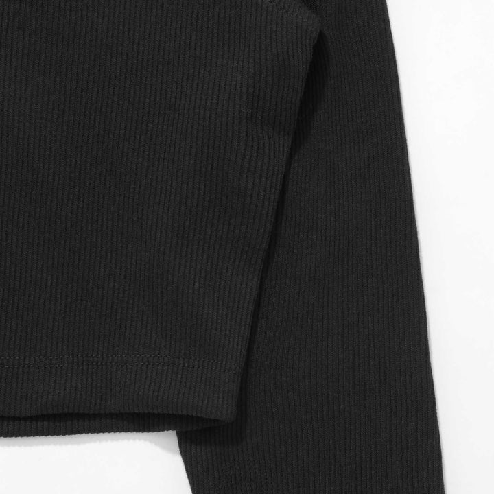 Ribbed Mock-Neck LS Top - Black