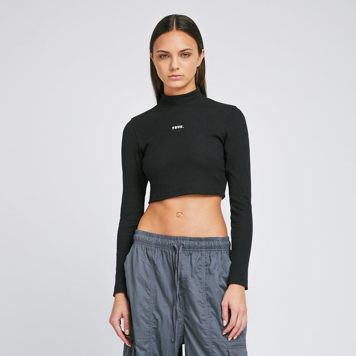 Ribbed Mock-Neck LS Top - Black