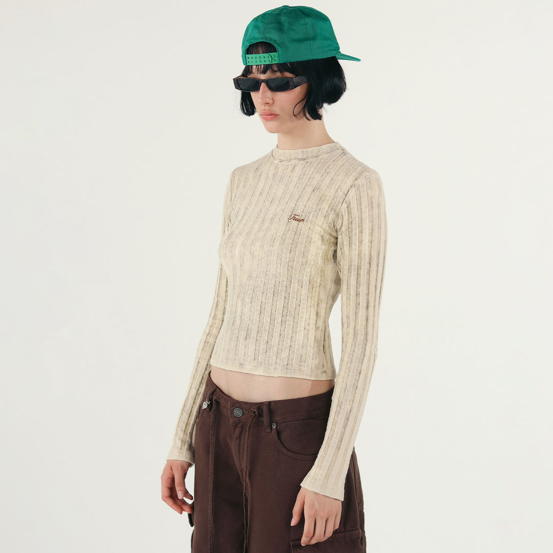 Slim Ribbed Long Sleeve - Washed Cream
