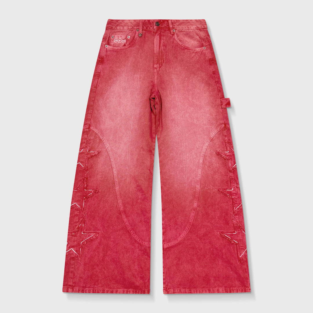 Stars Dirty-Wash Pants - Cherry