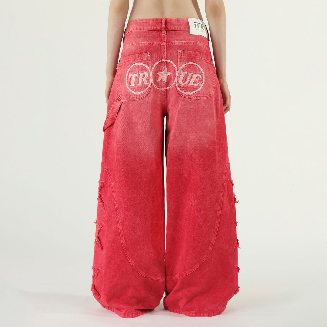 Stars Dirty-Wash Pants - Cherry