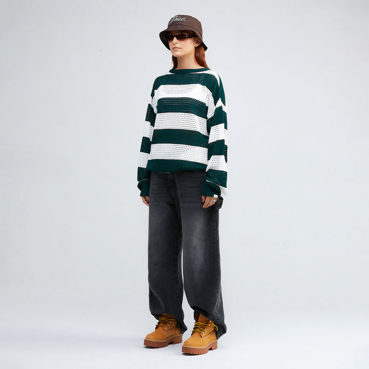 Striped Knit Pullover - Pine Green