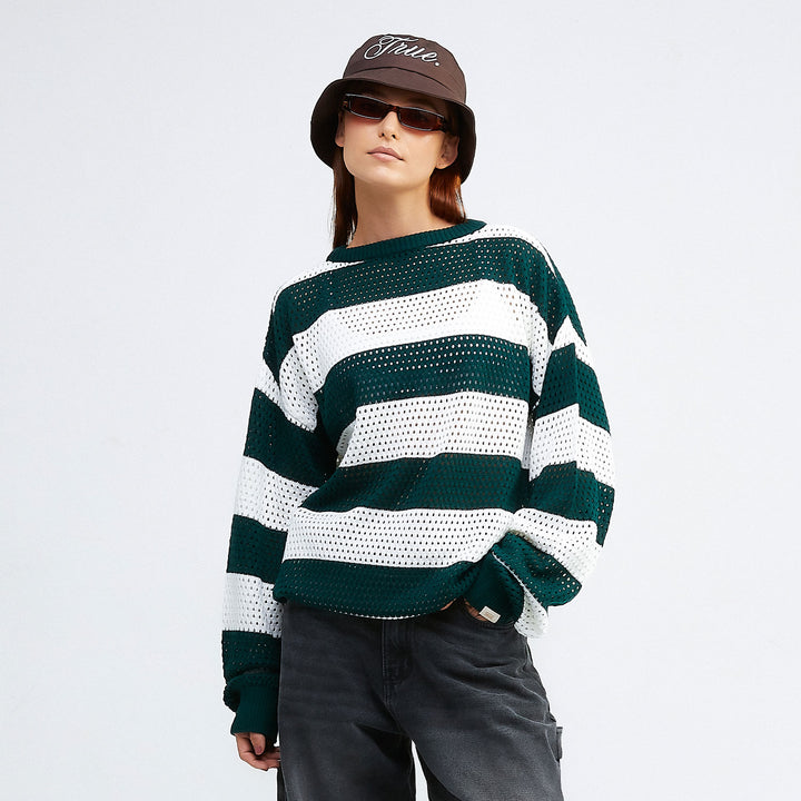 Striped Knit Pullover - Pine Green