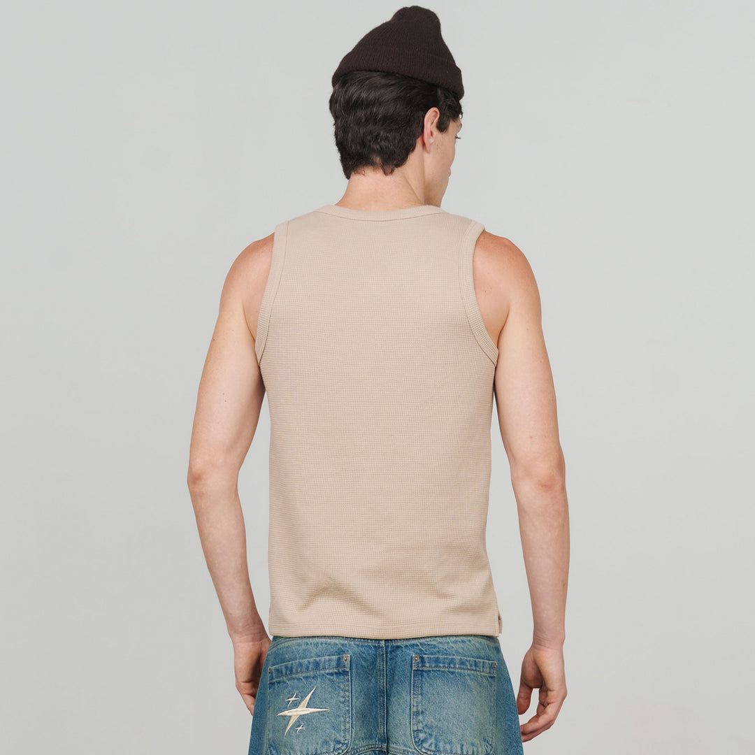 Textured Sleeveless T-Shirt - Sand
